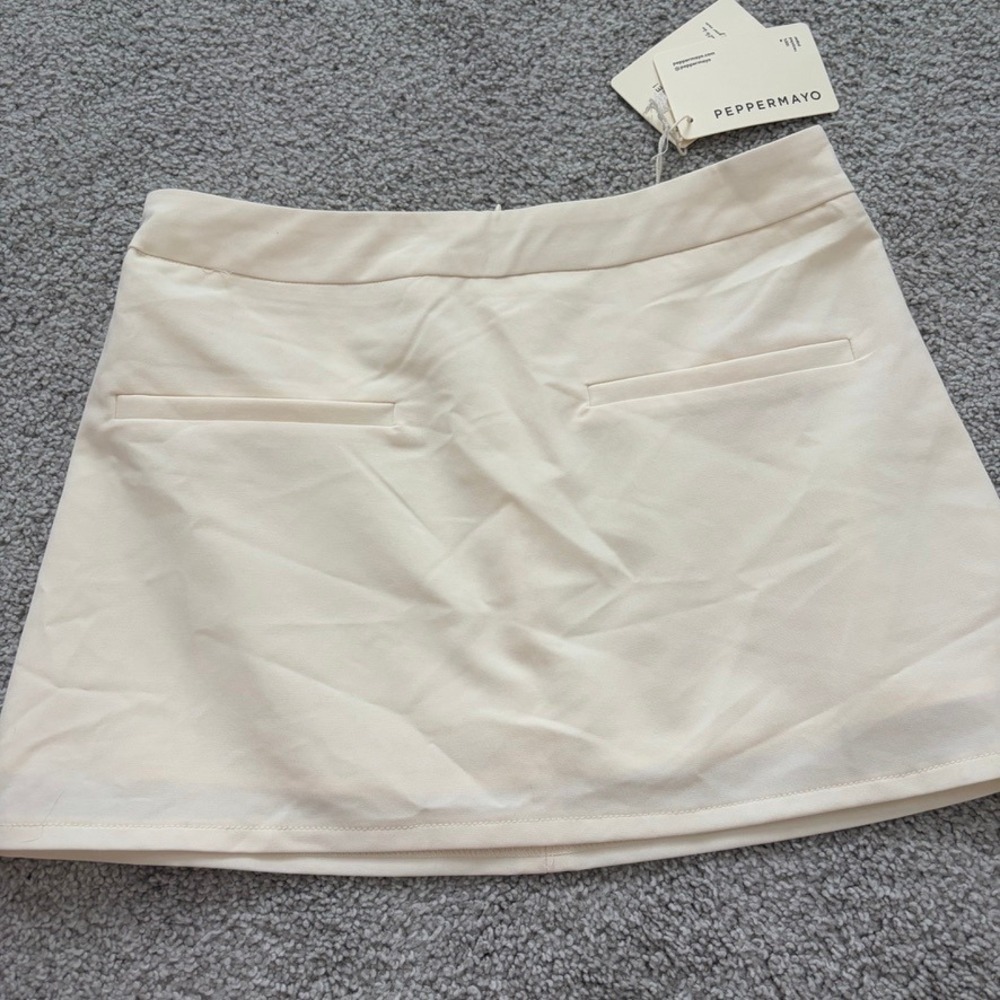Peppermayo Sarah Mini Skirt Womens 4 Ivory Preppy Coquette Clean Girl Neutral